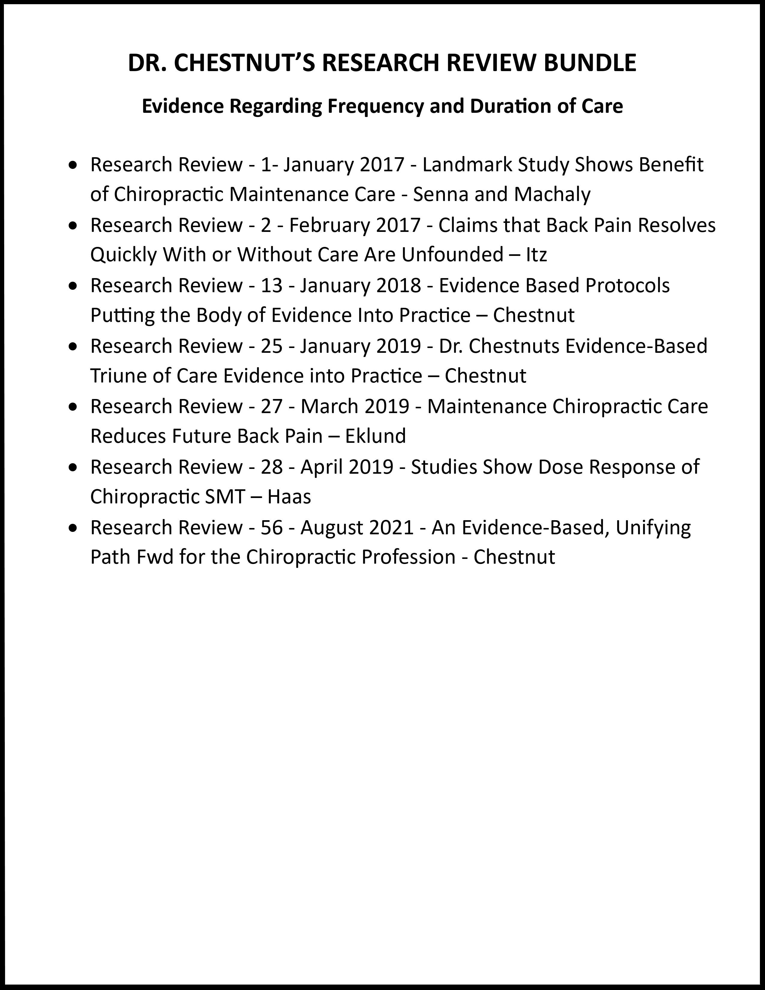 Evidence Regarding Frequency and Duration of Care