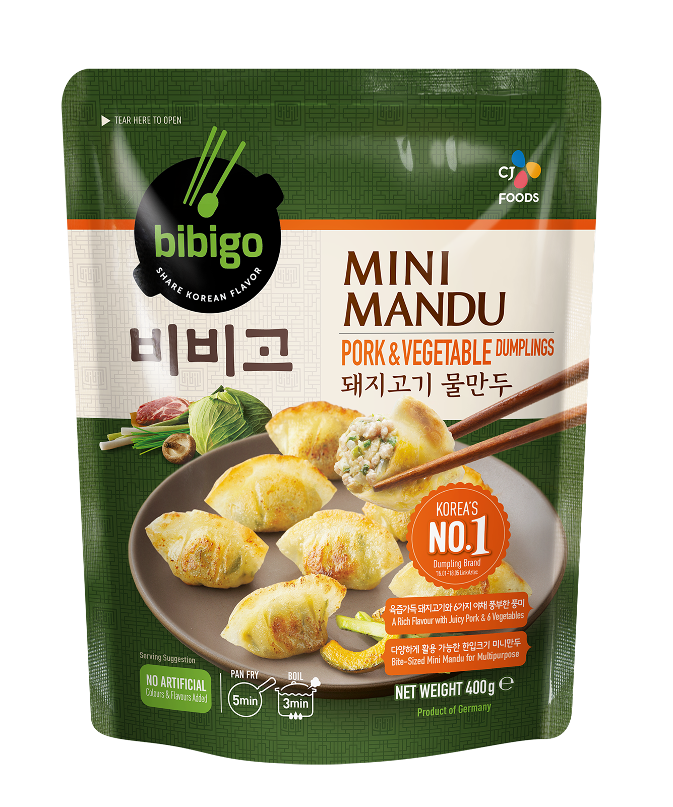 CJ BIBIGO DWAEJI MULMANDU RAVIOLI AU PORC A BOUILLIR A L'EAU SURGELE 400G/ FROZEN