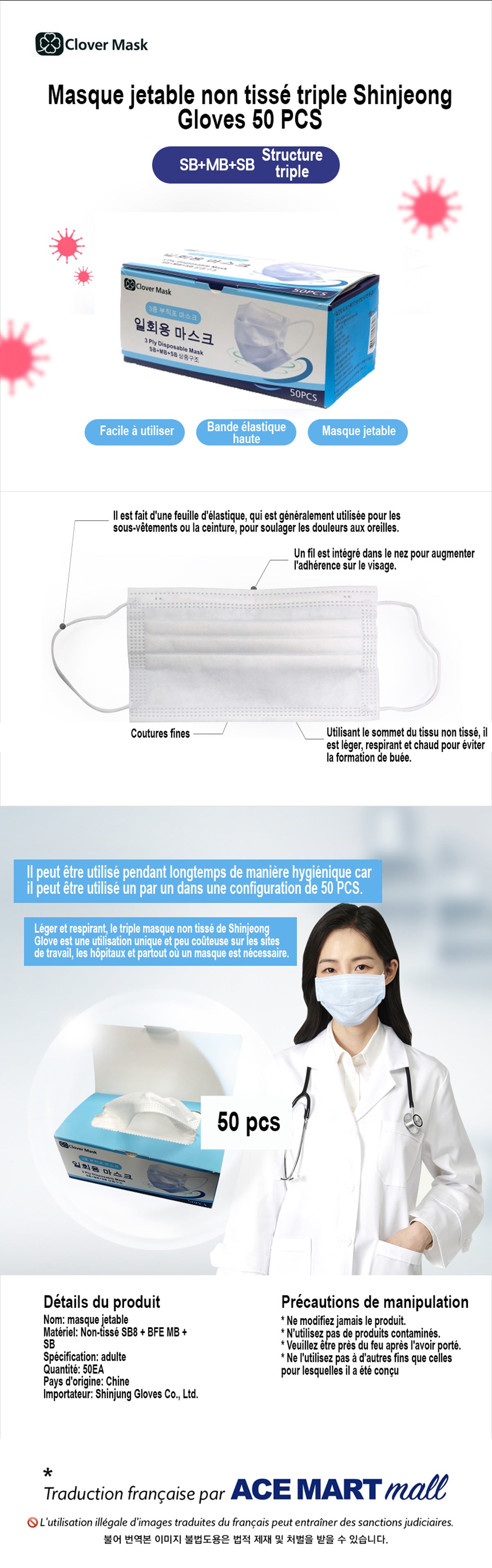 CLOVER MASK 3 PLY DISPOSABLE MASK