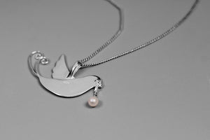 Sterling Silver bird with Pearl Pendant without chain - Acecare Jewellery Store