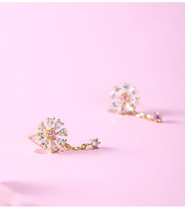Silver Inlaid Pink Sun Flower Zircon Earring Jewelry