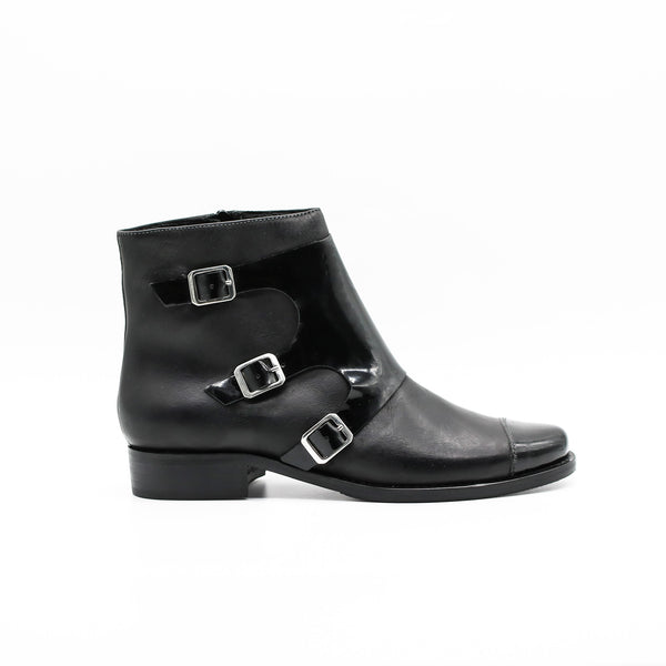 triple buckle ankle boots