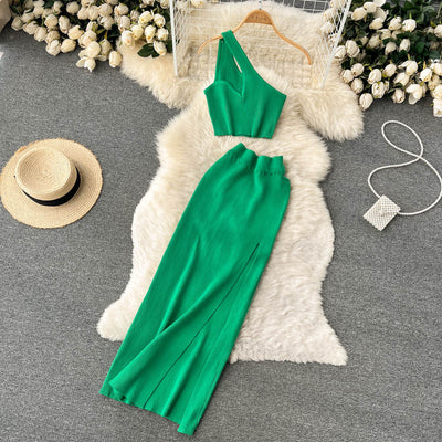Indie One Shoulder Two Piece Knit Set