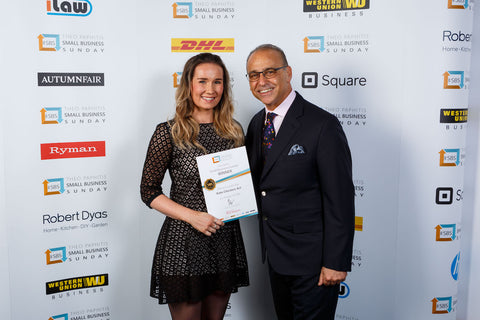 SBS Winner Kate Chesters with Dragons Den Entrepreneur Theo Paphitis