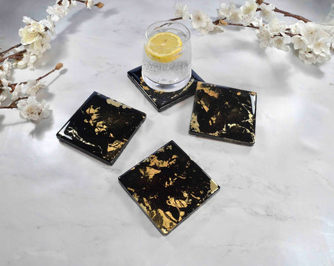 Black Gold Resin Coasters for Drinks - Father's Day Gift Idea