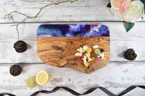 Unique Cutting Board Guide - Olive Wood Resin Art