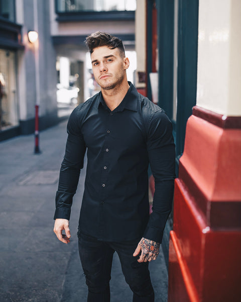 black fitted mens shirts to wear at a funeral by Tapered Menswear