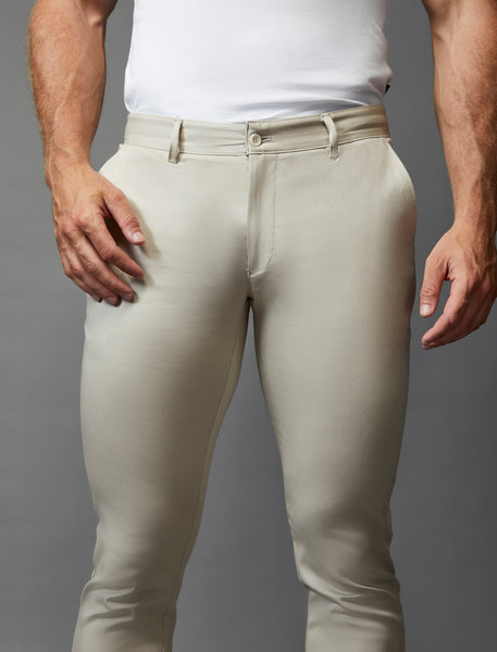best fitting beige stretch chinos  at the waist by Tapered Menswear