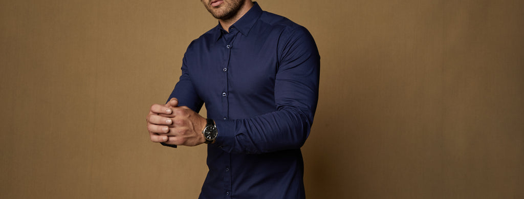 best fitting dress shirts by Tapered Menswear, navy shirts that wash easily