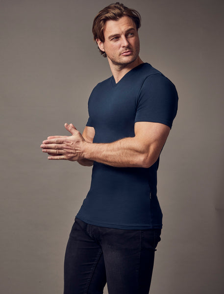 fitted navy V-Neck T-Shirts for business casual wear by Tapered Menswear