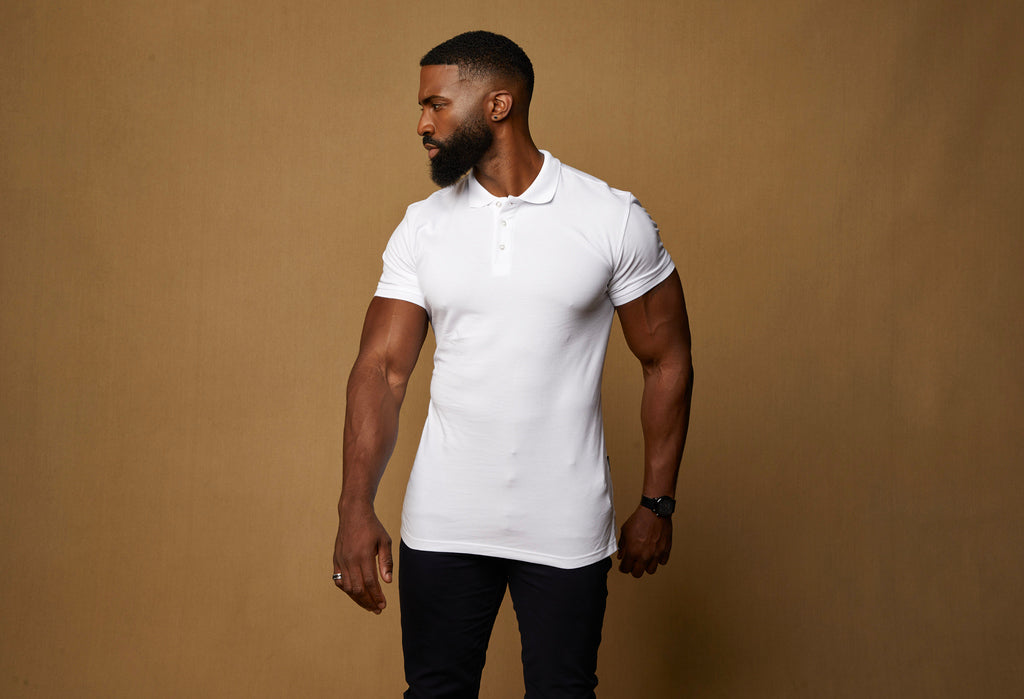 best fitting pique polo shirts in white for men by Tapered Menswear