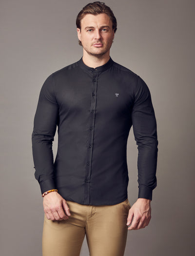 Grandad Collar Black Tapered Fit Shirt | Tapered Menswear