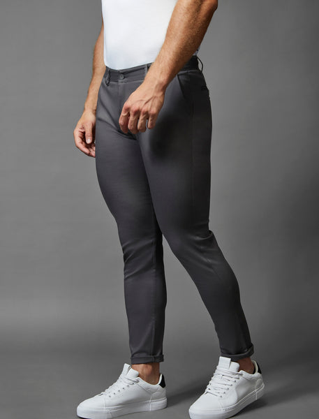 perfectly fitted grey trousers with half break by Tapered Menswear