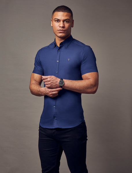 best navy fitted short sleeve shirts by Tapered Menswear