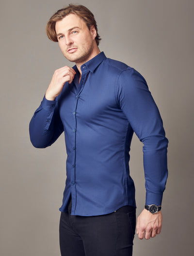 Navy Tapered Fit Shirt - Muscle Fit Dress Shirts | Tapered Menswear