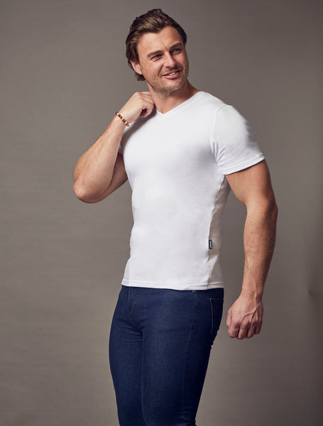 fitted white V-Neck T-Shirts for business casual wear by Tapered Menswear