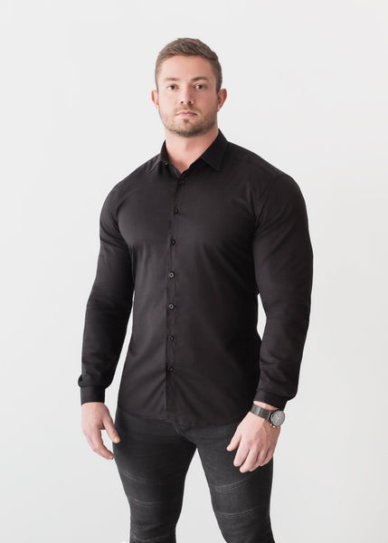 Black Tapered Fit Shirt - For a Muscular Build | Tapered Menswear