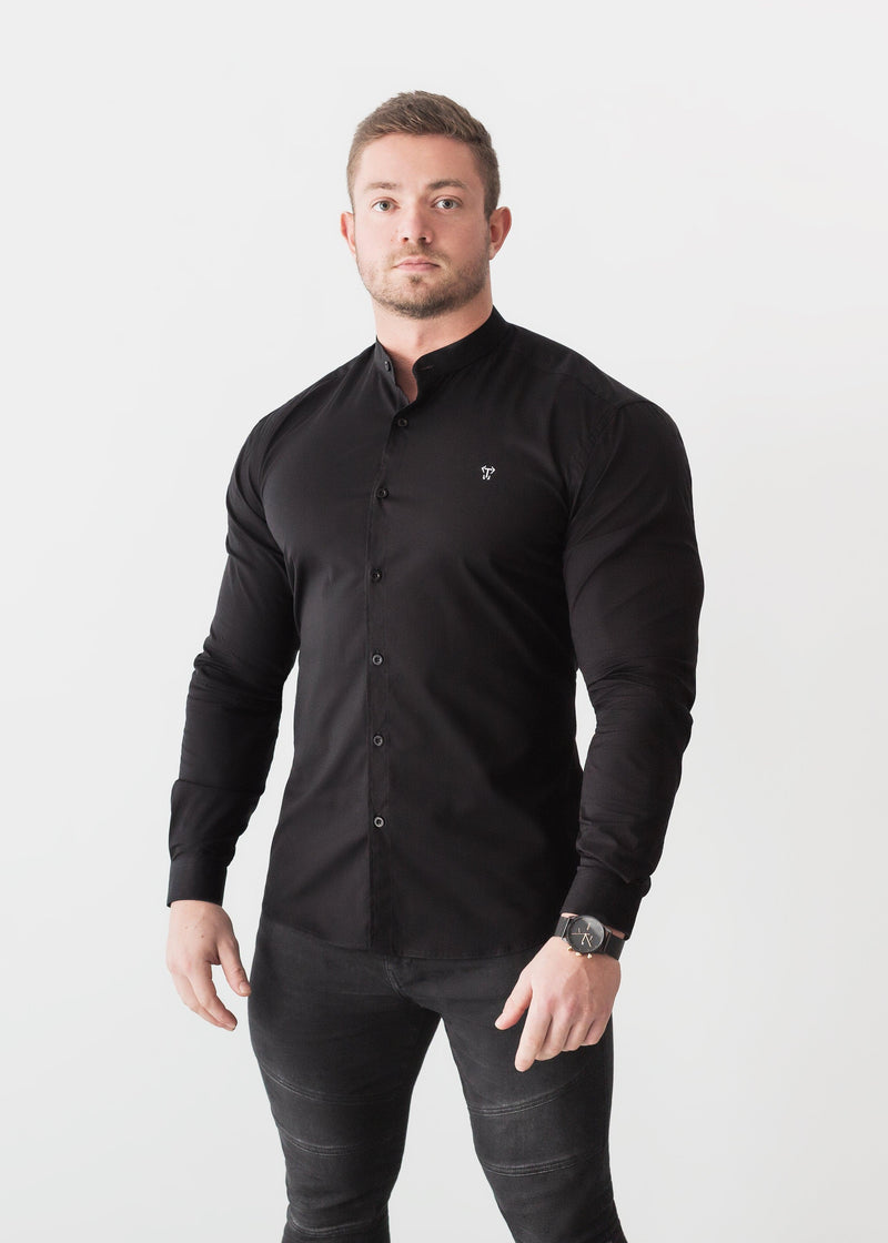Grandad Collar Black Tapered Fit Shirt – Tapered Menswear