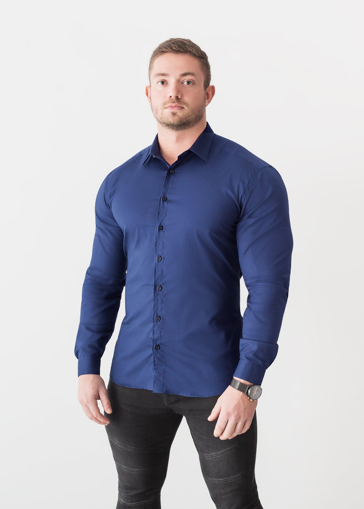 Navy Tapered Fit Shirt - Muscle Fit Dress Shirts | Tapered Menswear