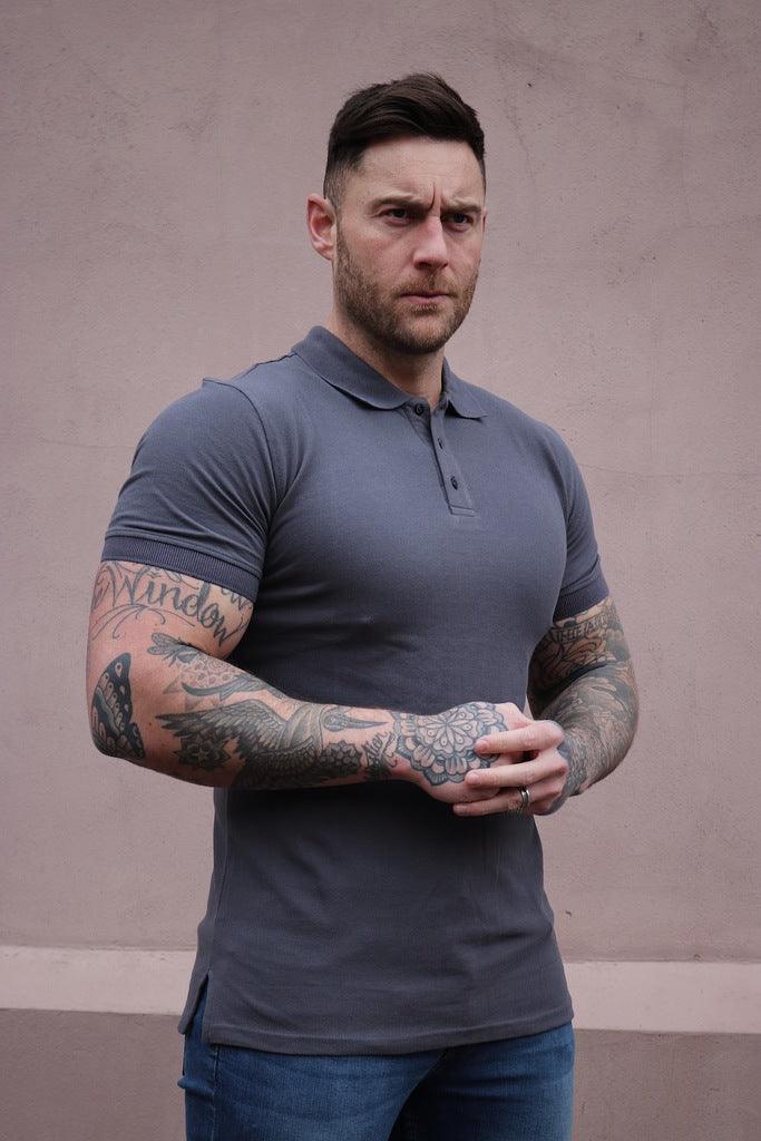 Dark Grey Tapered Fit Polo Short Sleeve Shirt - Tapered Polo Shirts ...