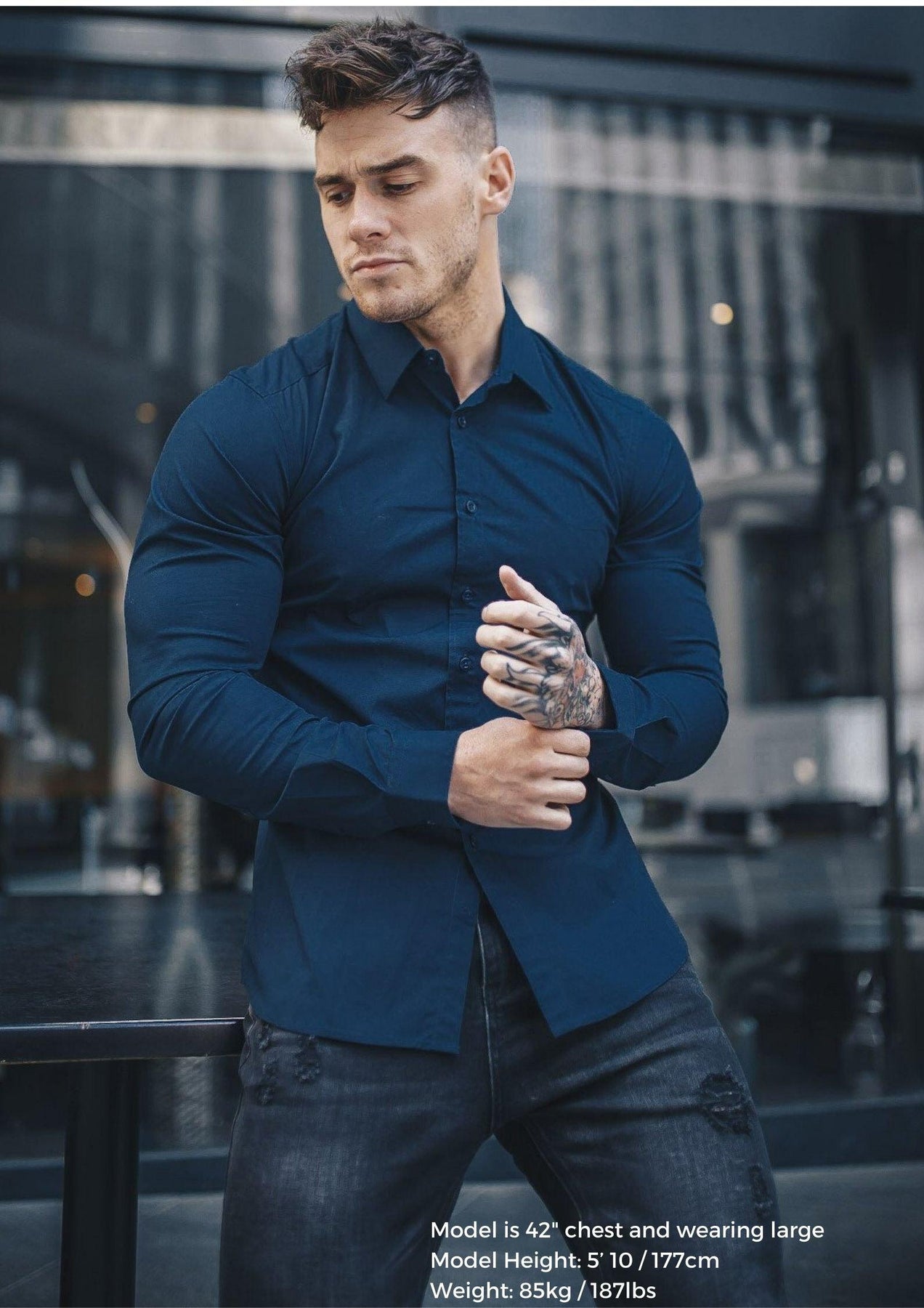 Navy Tapered Fit Shirt - Muscle Fit Dress Shirts | Tapered Menswear