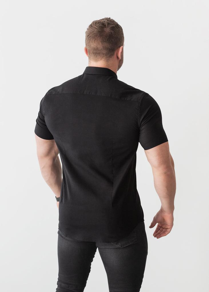 Black Short Sleeve Tapered Slim Fit Henley