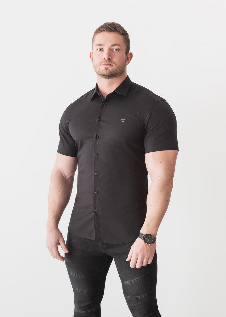 Black Short Sleeve Tapered Fit Shirt - Tapered Shirts | Tapered Menswear