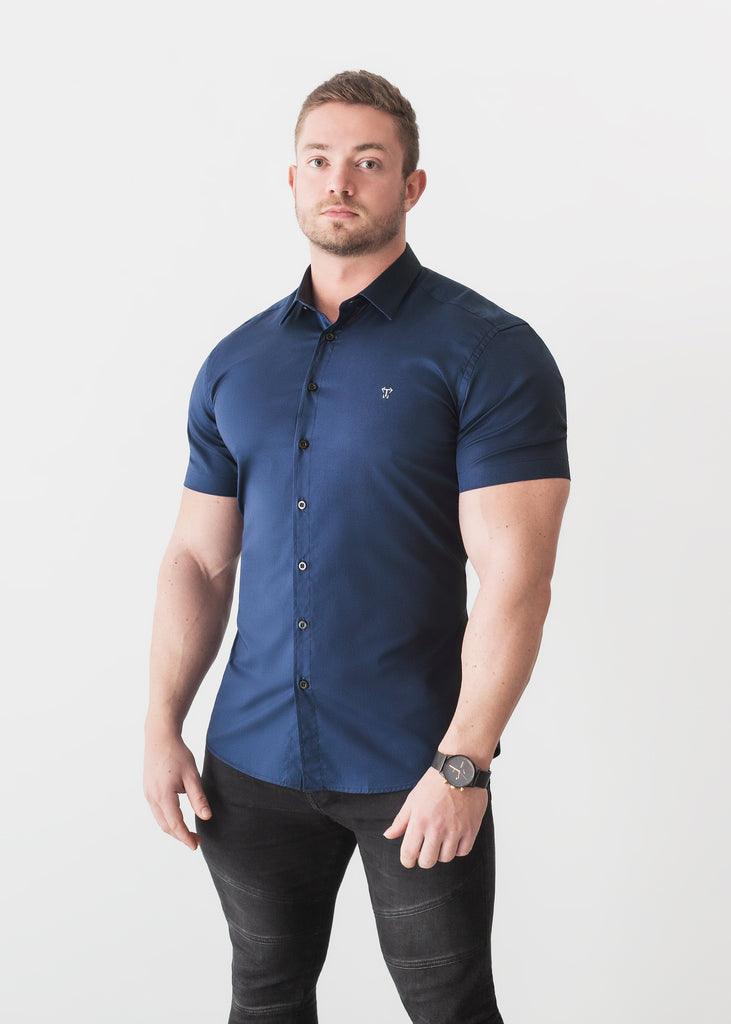 Navy Short Sleeve Tapered Fit Shirt - Tapered Shirts | Tapered Menswear