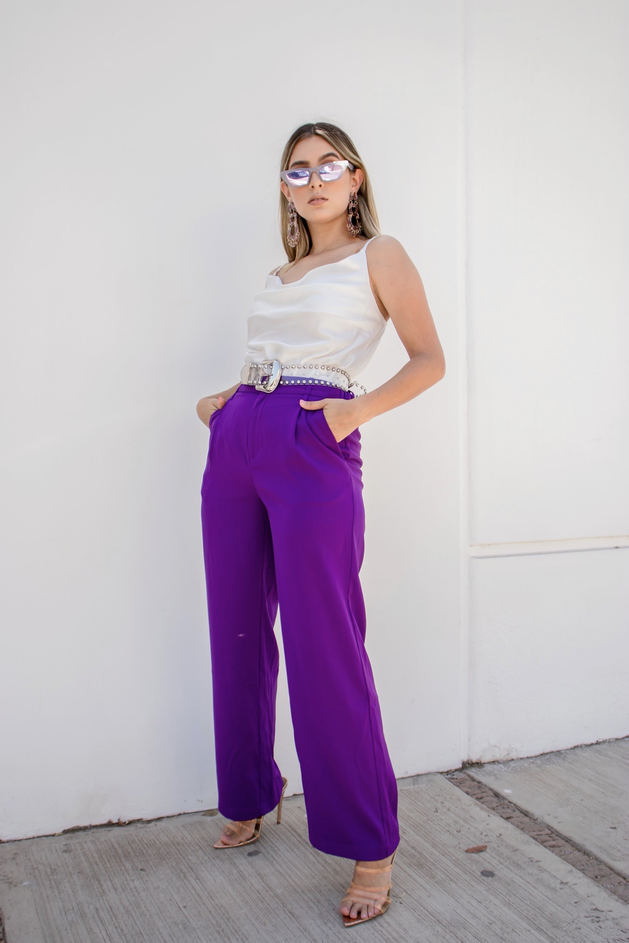 Pantalon Tipo Palazzo, Tiro Alto Tiara Morado 