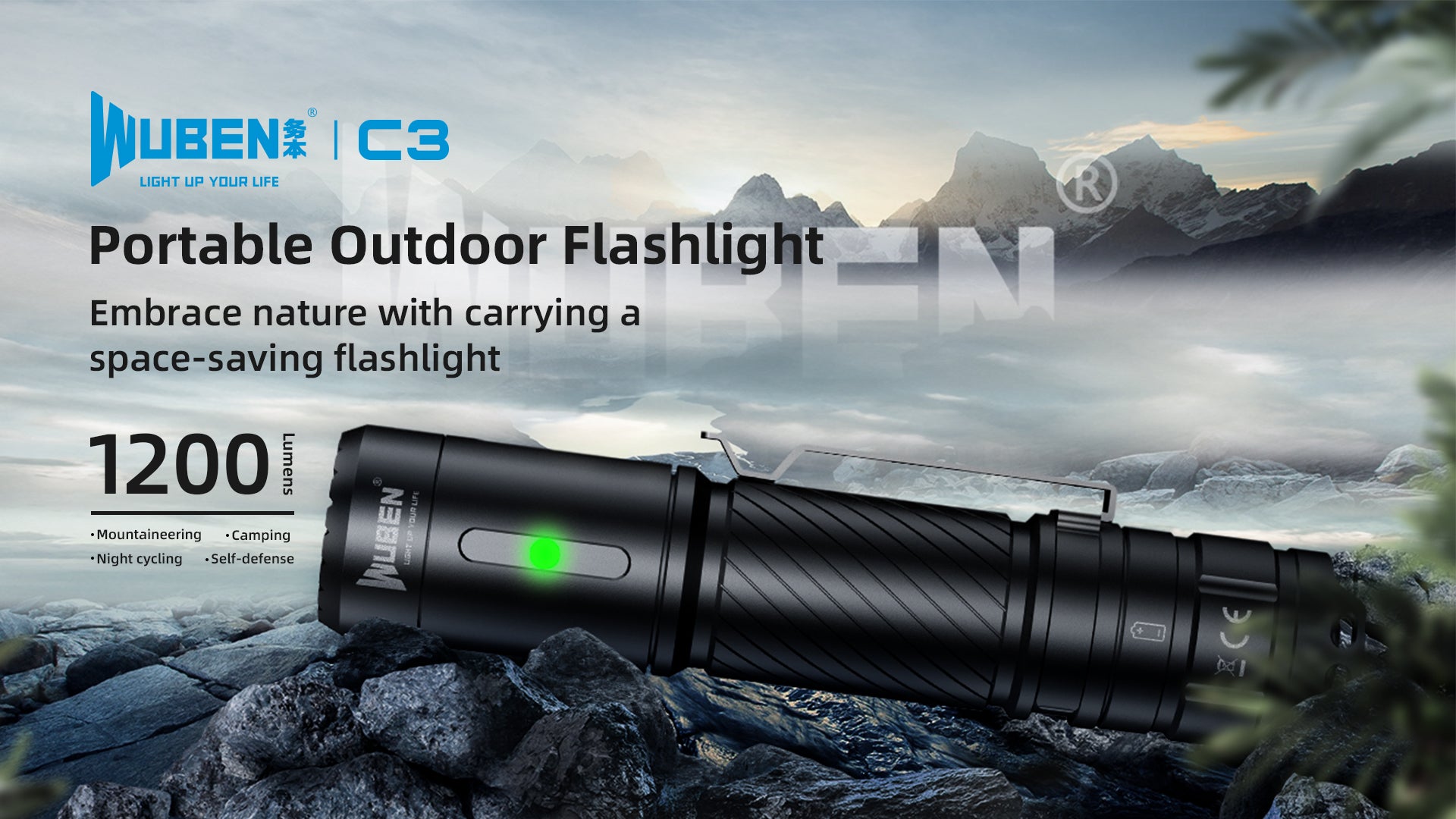 WUBEN C3 LED Flashlight Type-C Rechargeable High-powerful Troch