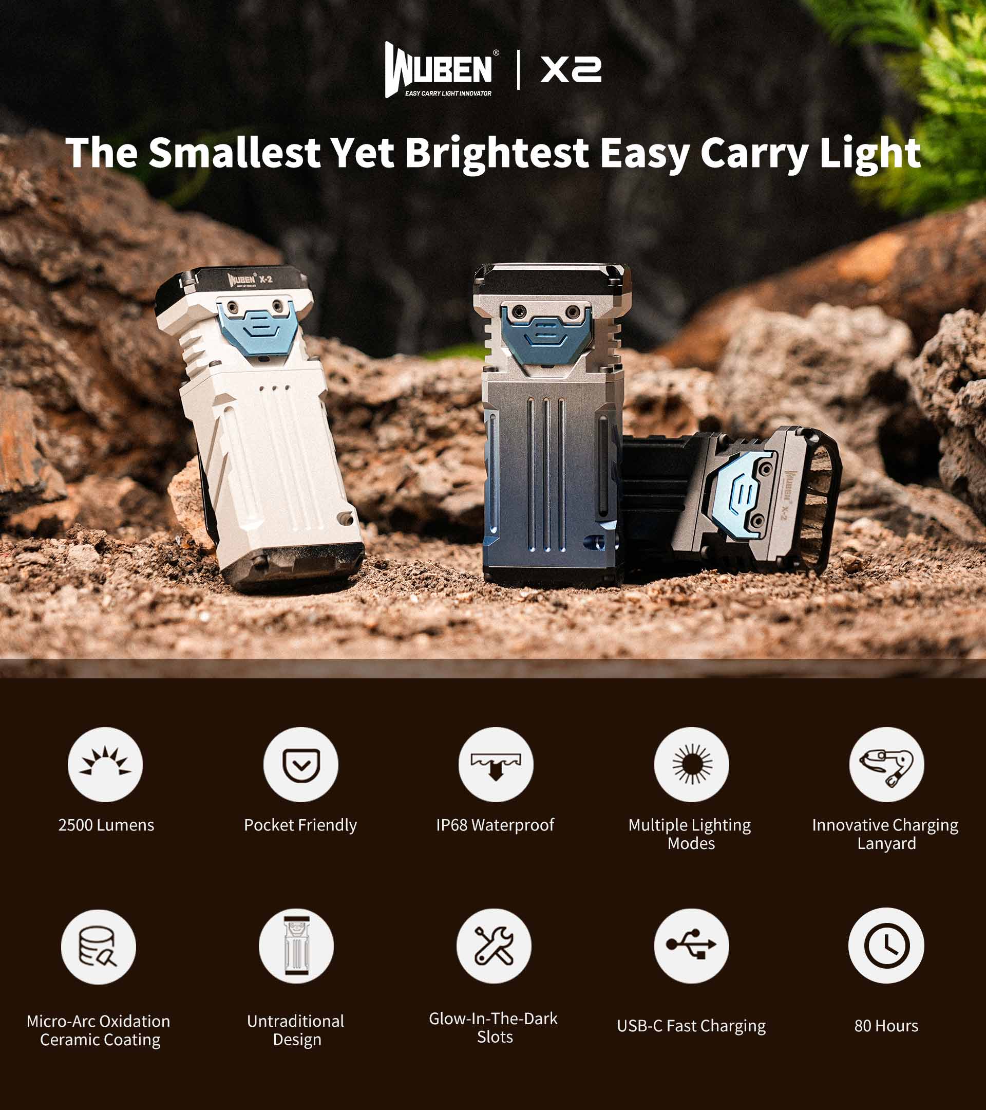 WUBEN Lightok X2 The Smallest Yet Brightest Easy Carry Light multifunctional tactical flashlight