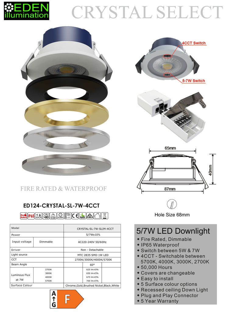 Crystal LED Downlight 4CCT Switch under bezel