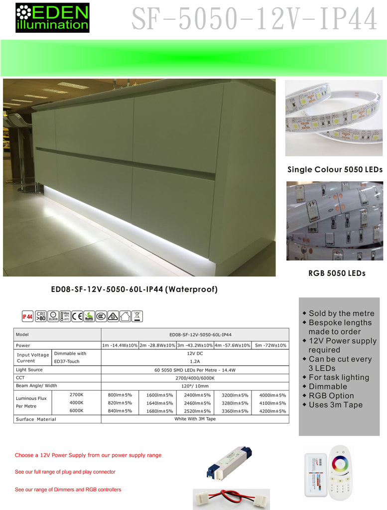 5050 1-5m - IP44 LED Striplight 12V per m