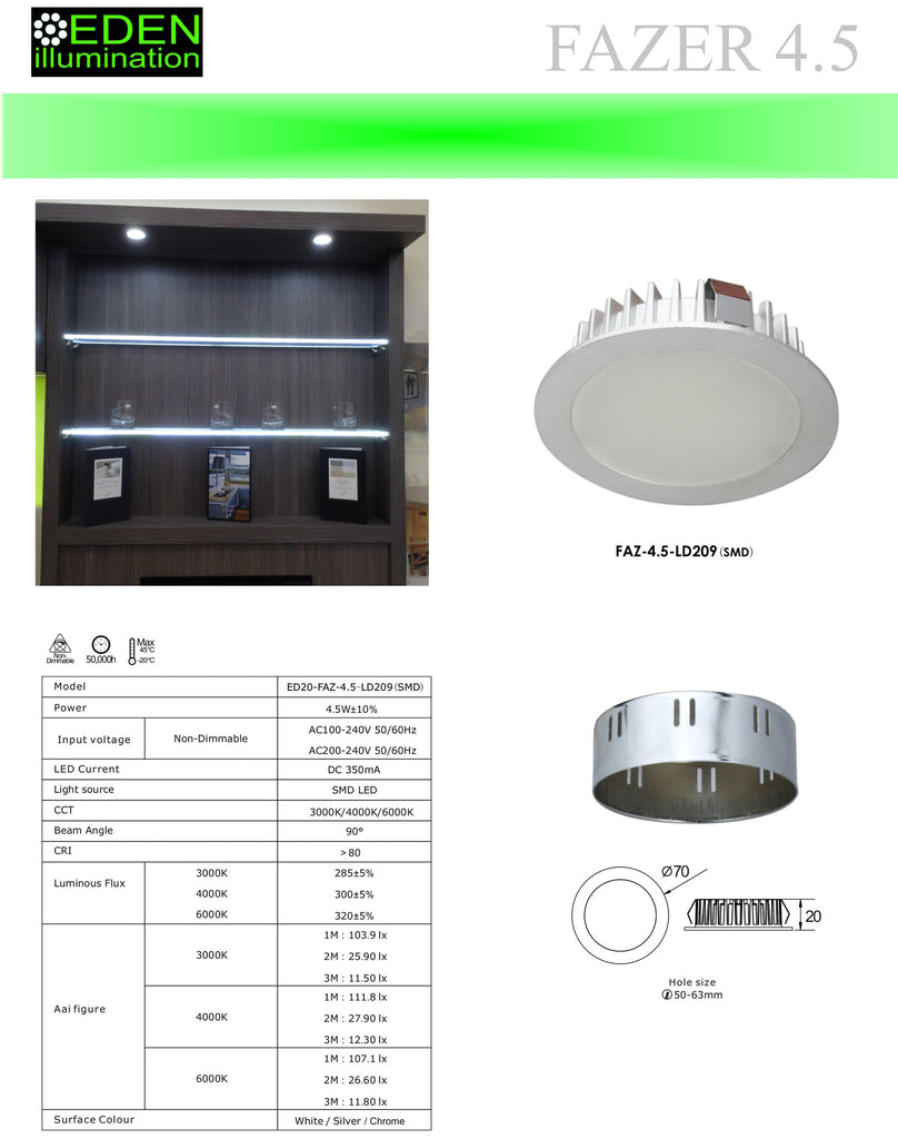 4.5W LED Down Light, recessed or surface mounted from Eden illumination