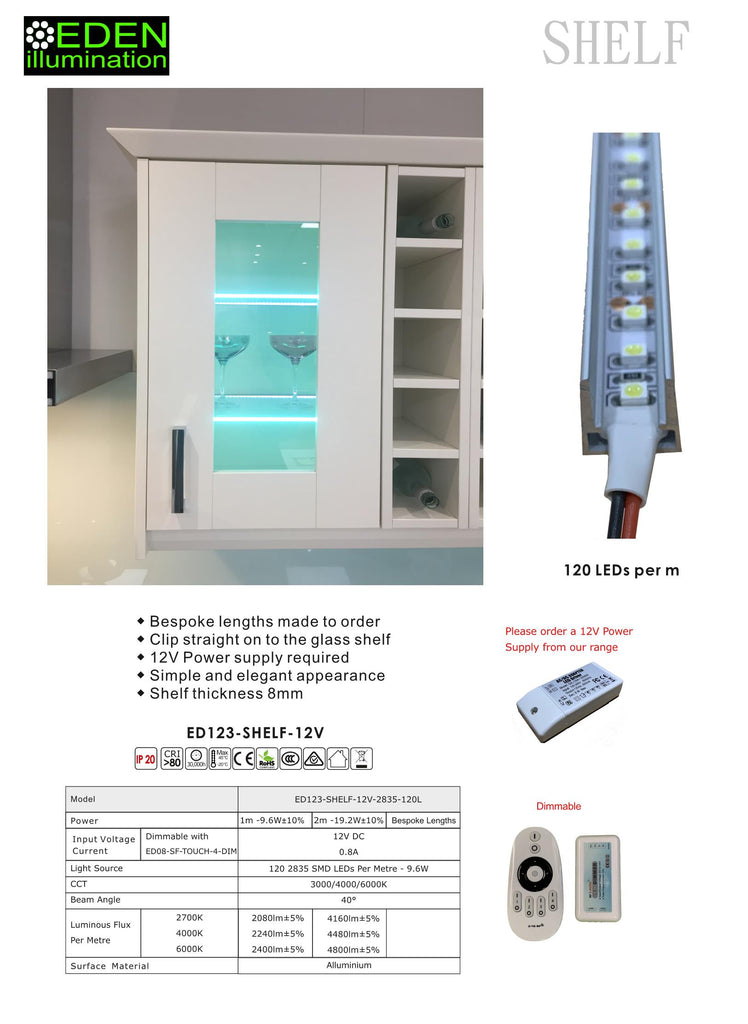 Glass shelf led profile