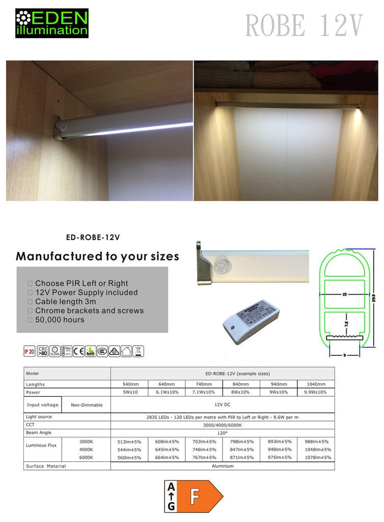 12V LED Wardrobe rails bespoke sizes