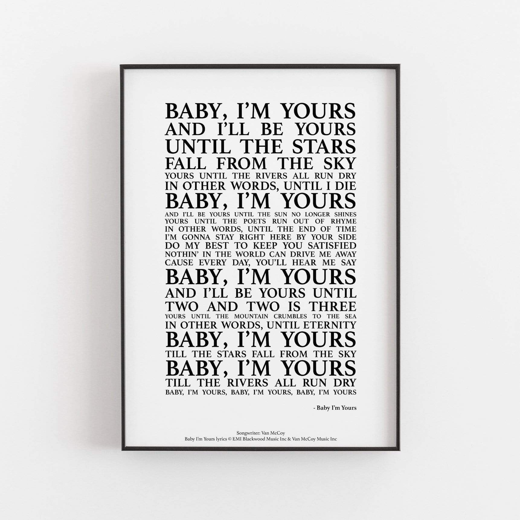 Arctic Monkeys Baby I'm Yours Song Lyrics Print