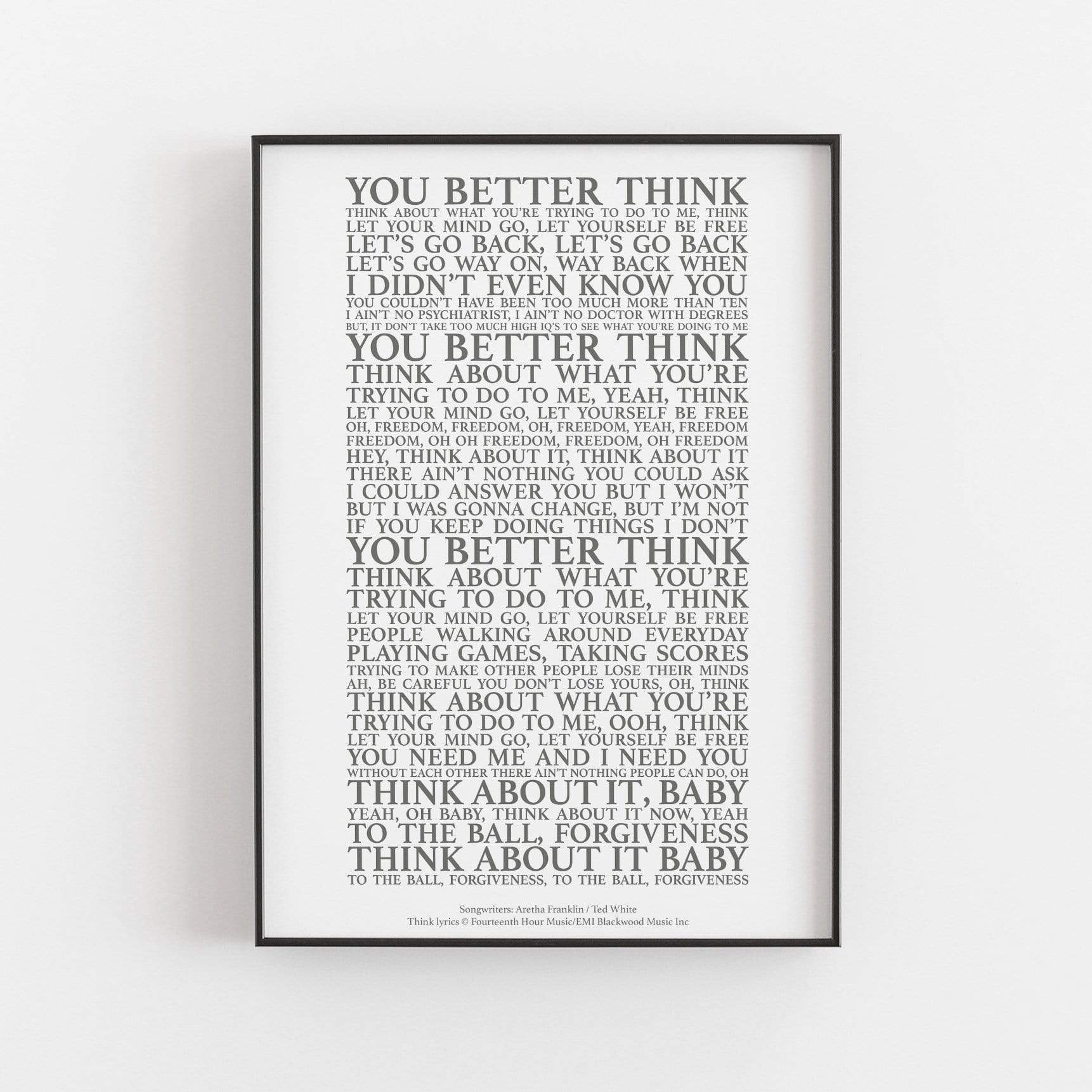 Think Song Lyrics Print Songprints Com