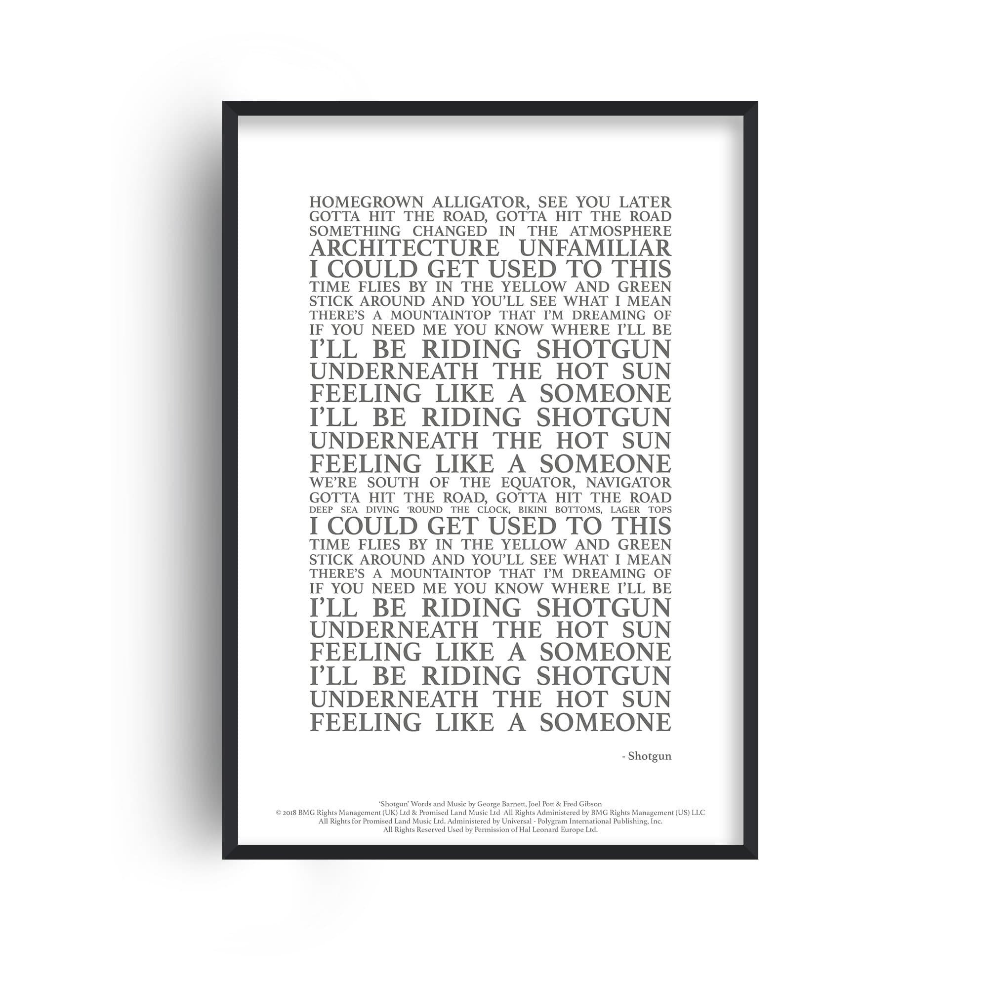 Shotgun - Song Lyrics Print – Songprints.com