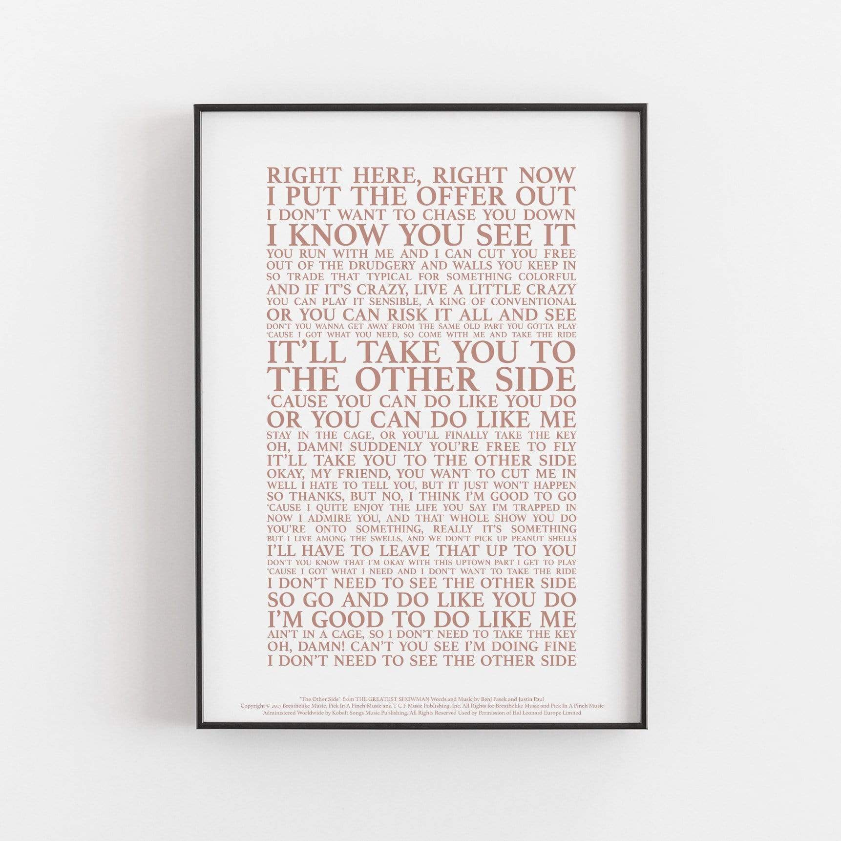 The Other Side Song Lyrics Print Songprints Com - the other side the greatest showman roblox id