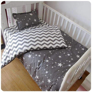 3 To 7pcs Cotton Baby Bedding Set Grey Star Pattern Baby Bed Linen