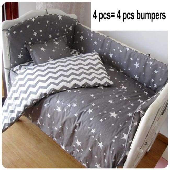 3 To 7pcs Cotton Baby Bedding Set Grey Star Pattern Baby Bed Linen