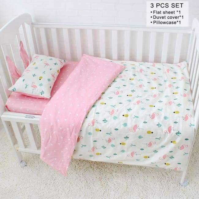 3 Pcs Set Baby Bedding Set Pure Cotton Flamingo Grey Cloud Pattern