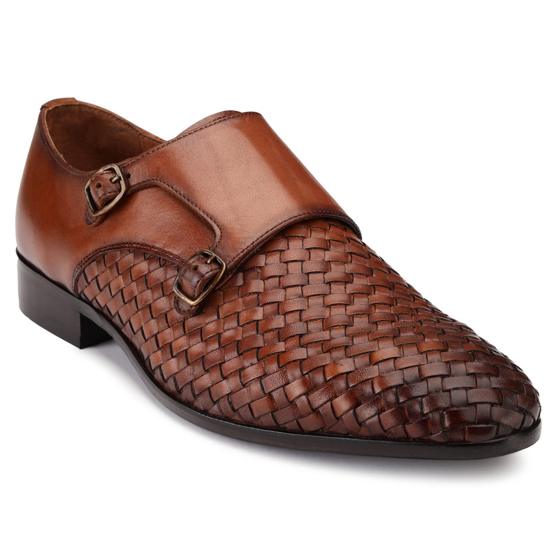 JOE SHU Men's Leather Double Monk Weave Shoe