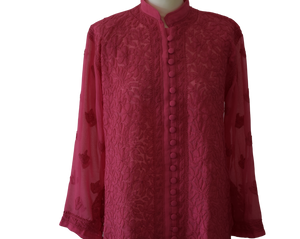 Women's Spring Summer long buttoned fully embroidered lucknawi chikankari tunic toptunic top