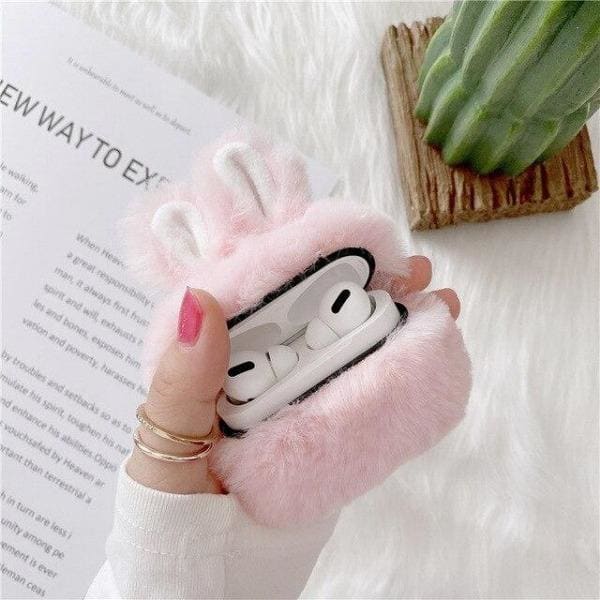 airpod-pro-case-bunny-3D-fluffy-grey-open.