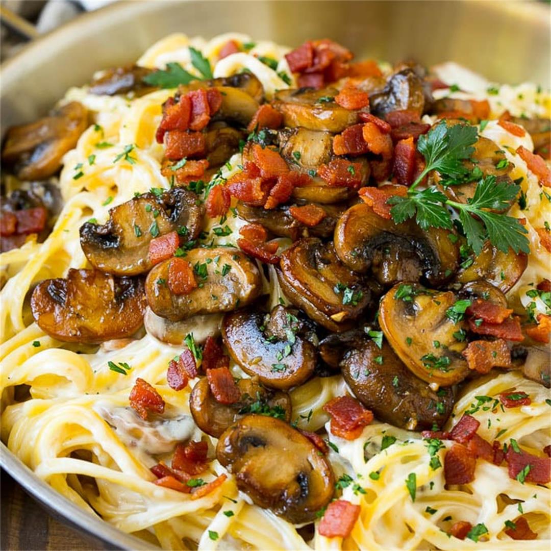 Bacon lovers rejoice! Bacon and Mushroom Pasta is an easy and fast dinner.