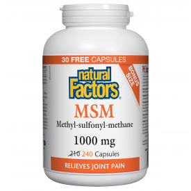 Natural Factors Msm 1000mg Bonus Size 240 Capsules Essence Of Life Organics