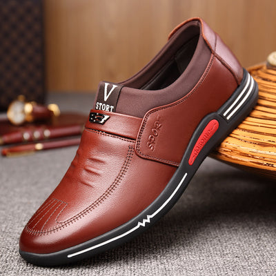 men genuine leather stitching slip on metal decoration non slip casual shoes