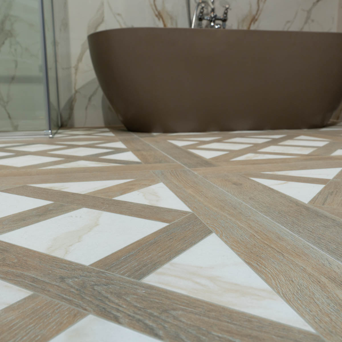 Björn Mocha Gold Wood Effect Porcelain Tile 90x90cm Matt - Image 3